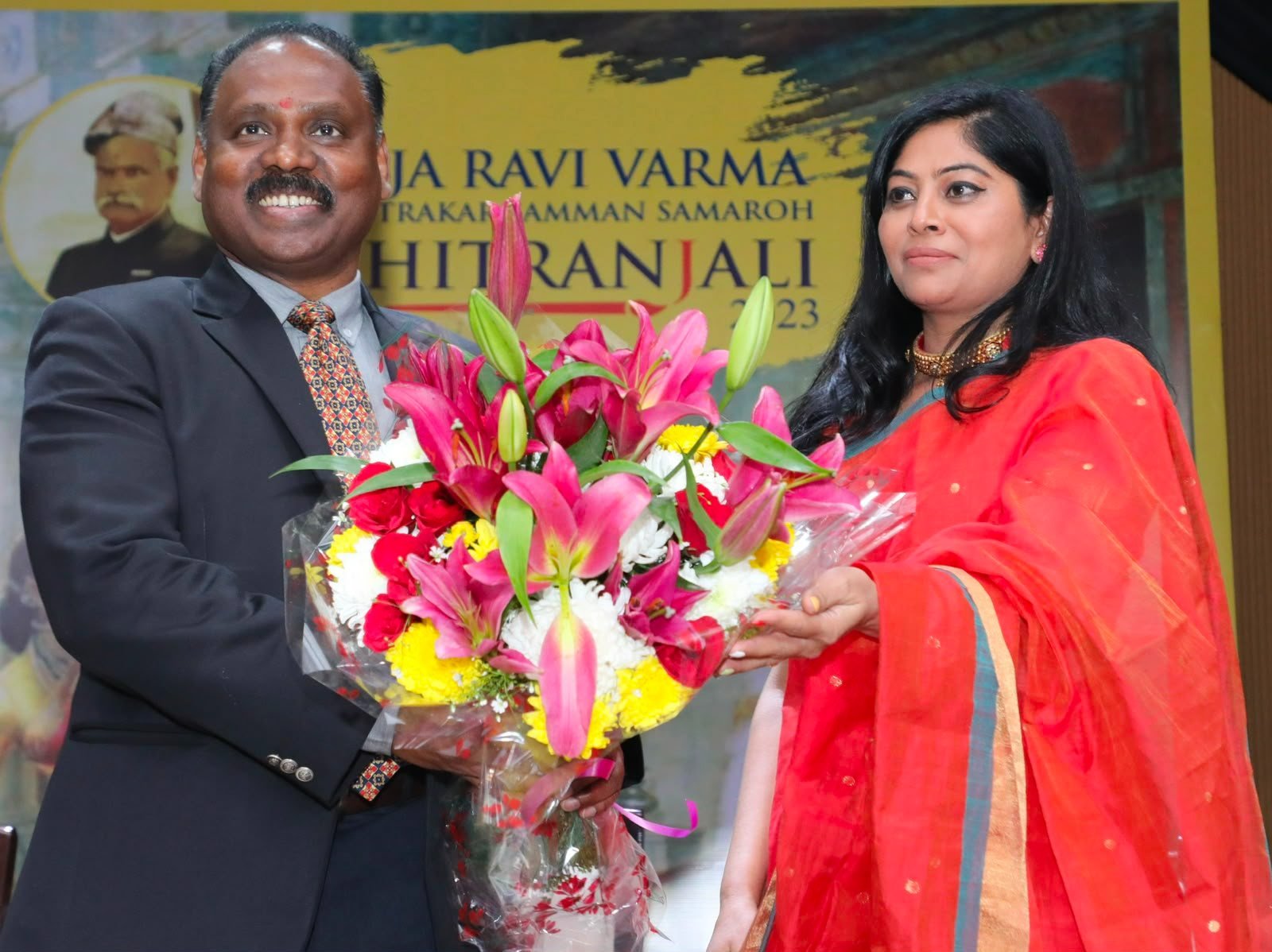A bouquet presented to the guest of honour at Chitranjali 2023