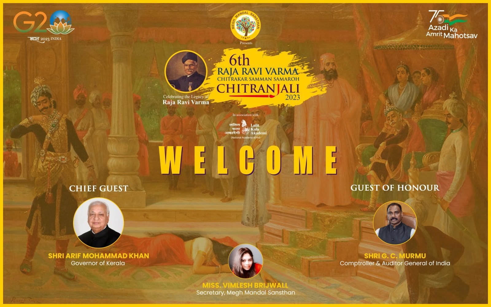 Welcome poster for the 6th Raja Ravi Varma Chitrakar Samman Samaroh, Chitranjali 2023