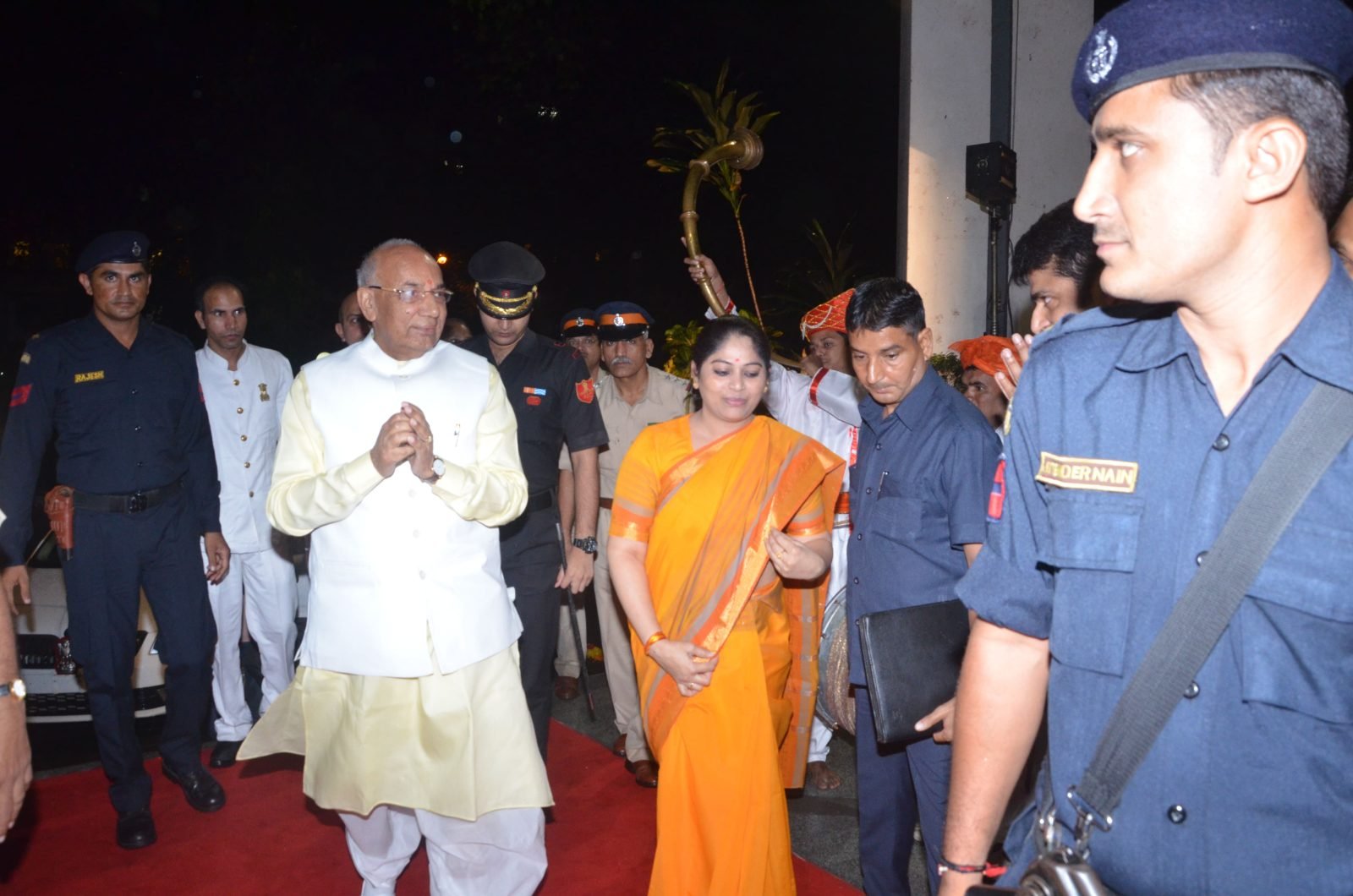 The Governor of Haryana being welcomed with drums on arrival