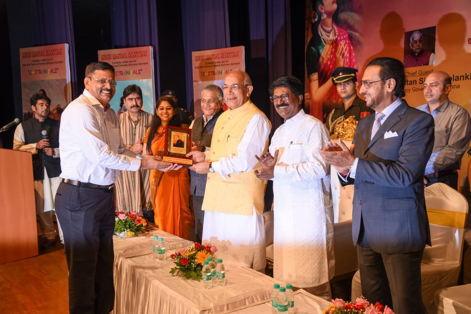 Secretary Vimlesh Brijwall with guests of honour in the foyer