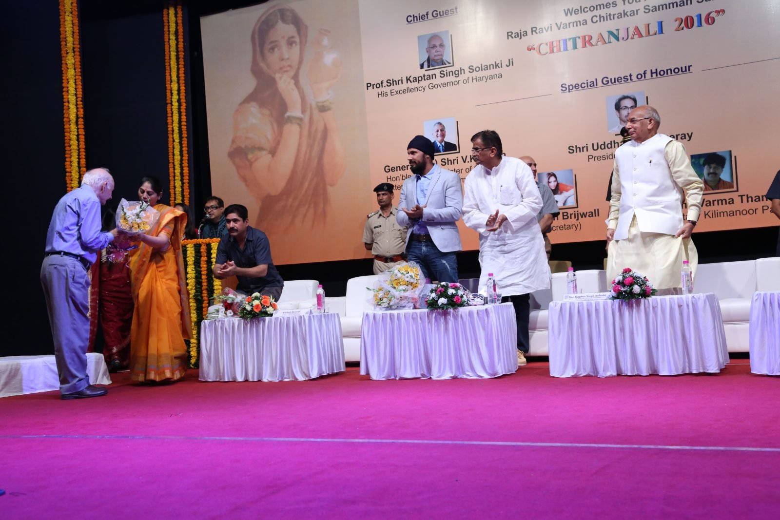 Secretary Vimlesh Brijwall at the podium during Chitranjali 2017