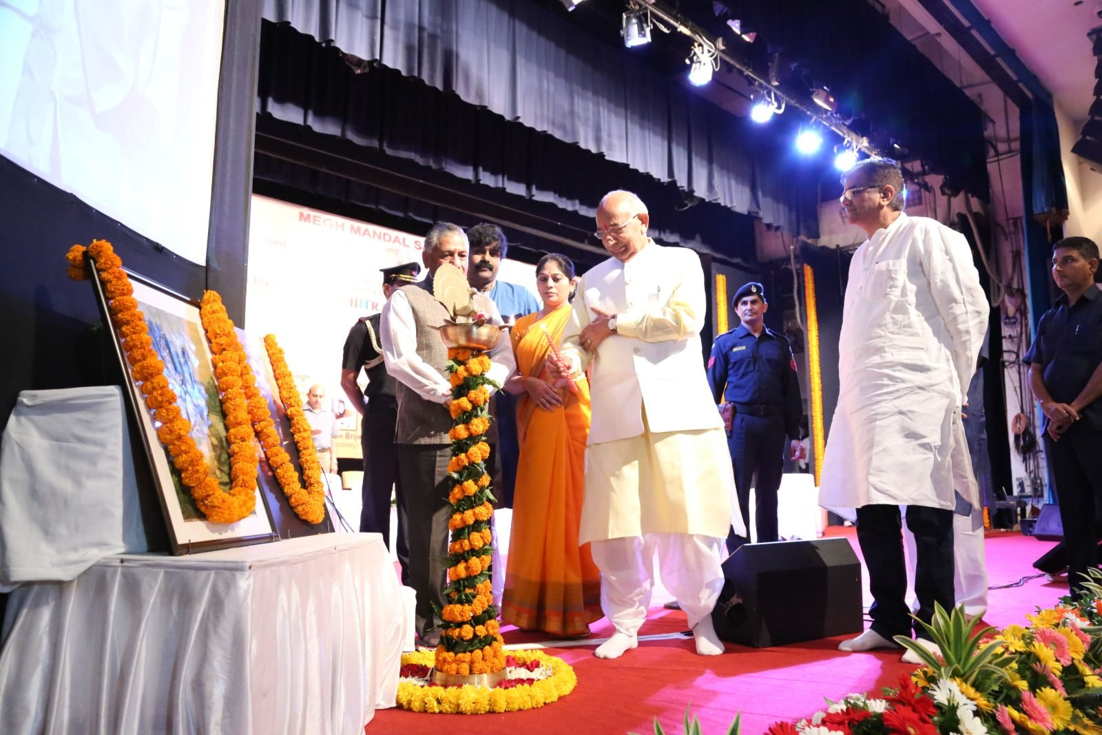 The ceremonial lamp being lit at the opening of Chitranjali