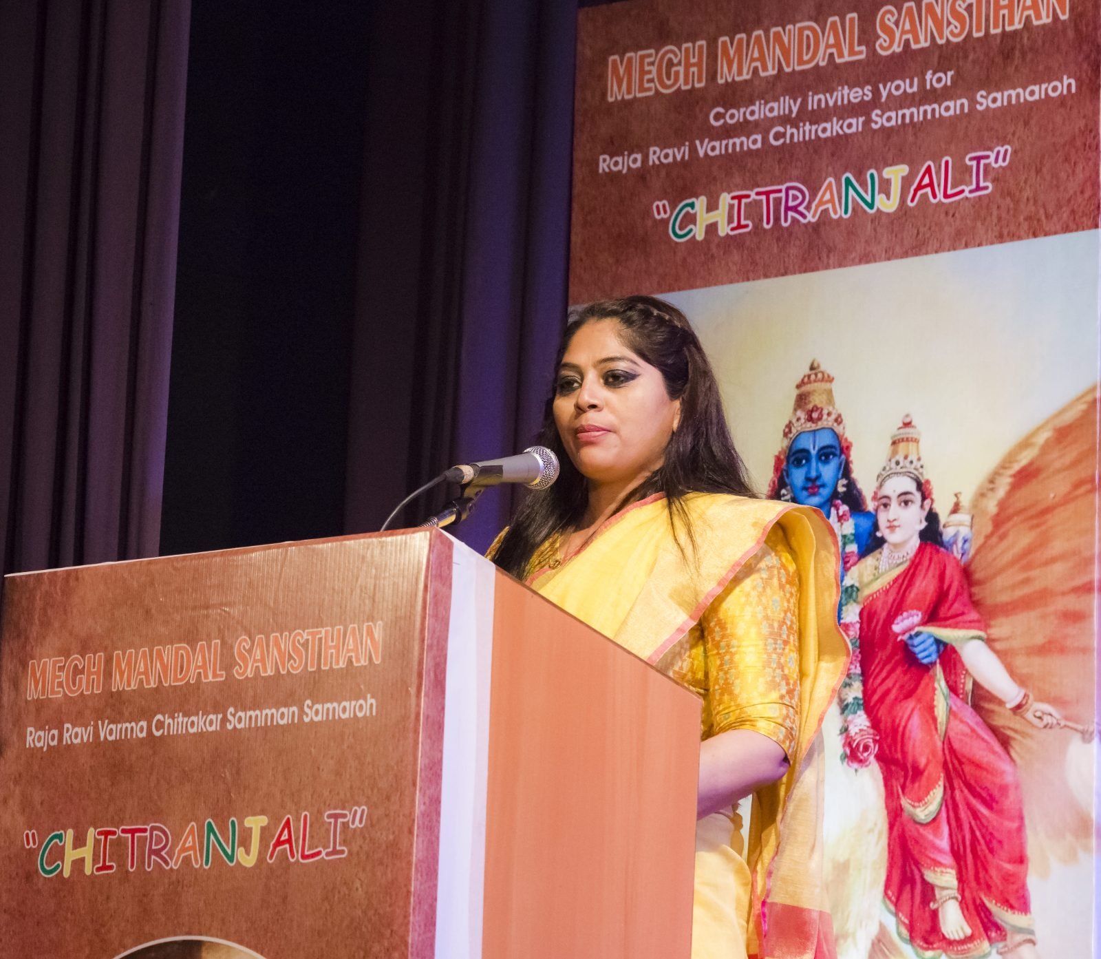 Ms. Vimlesh Brijwall, Secretary of Megh Mandal Sansthan, speaking at Chitranjali